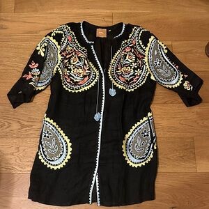Embroidered Black Midi Dress